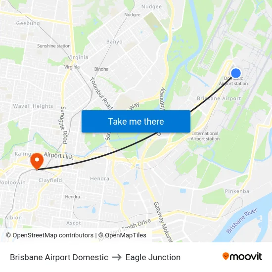 Brisbane Airport Domestic to Eagle Junction map