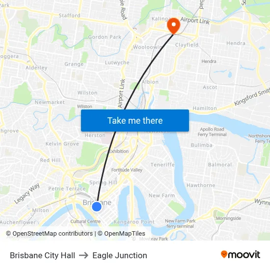 Brisbane City Hall to Eagle Junction map