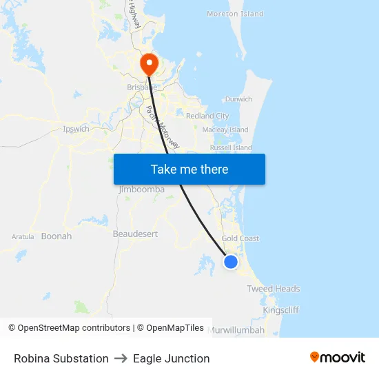 Robina Substation to Eagle Junction map