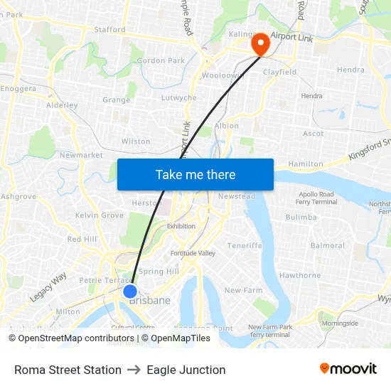 Roma Street Station to Eagle Junction map