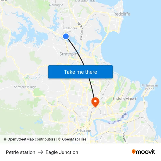 Petrie station to Eagle Junction map