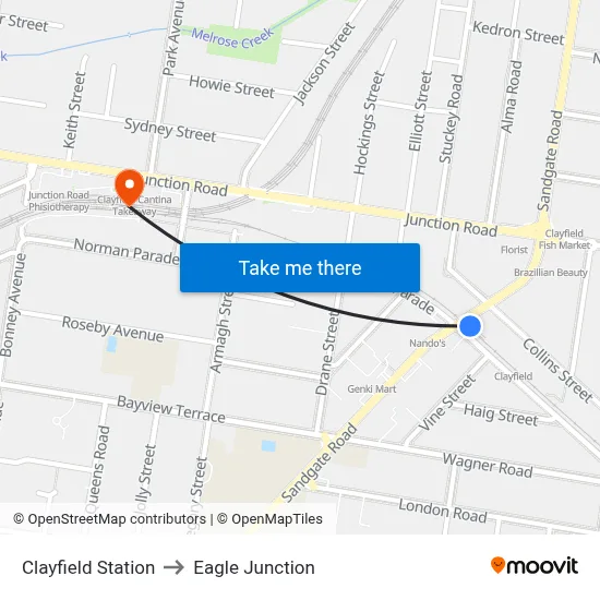 Clayfield Station to Eagle Junction map