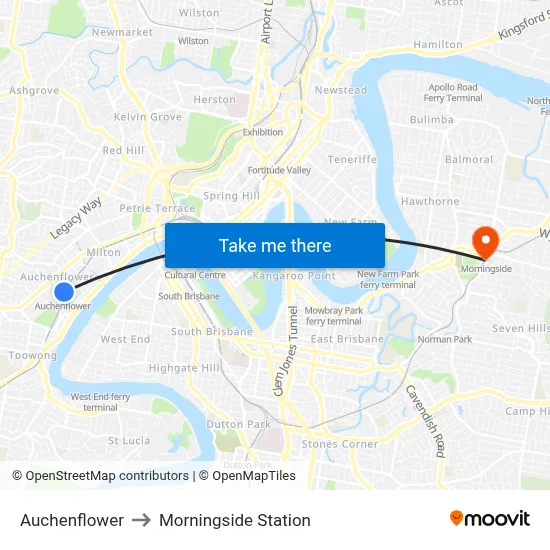 Auchenflower to Morningside Station map