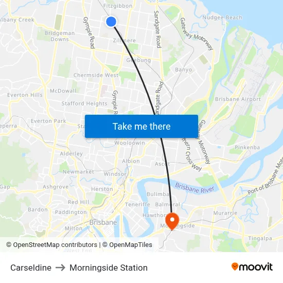 Carseldine to Morningside Station map
