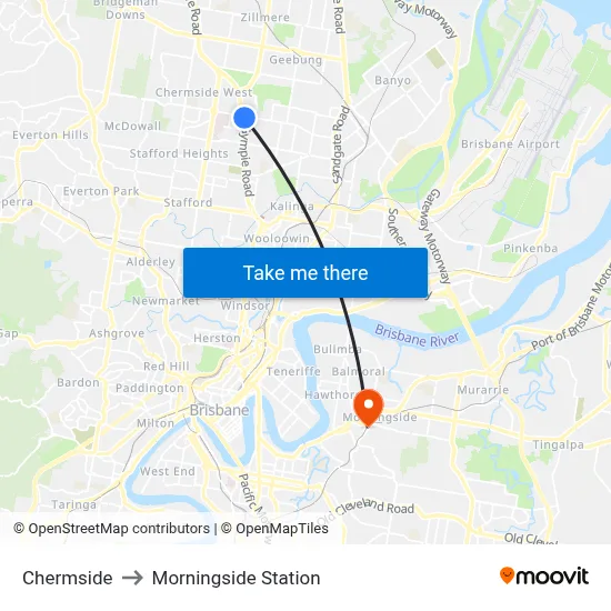 Chermside to Morningside Station map