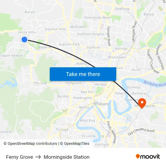 Ferny Grove to Morningside Station map