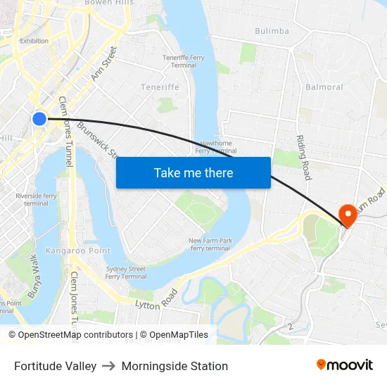 Fortitude Valley to Morningside Station map