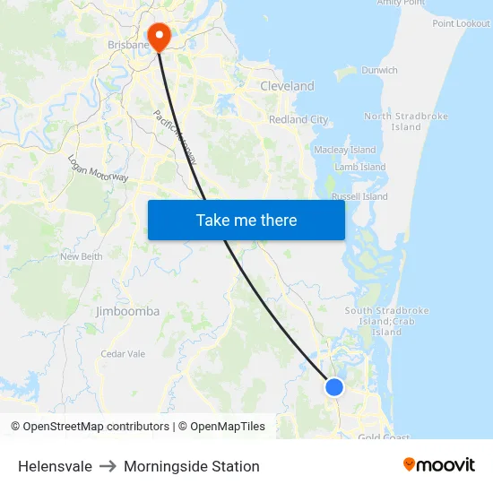 Helensvale to Morningside Station map
