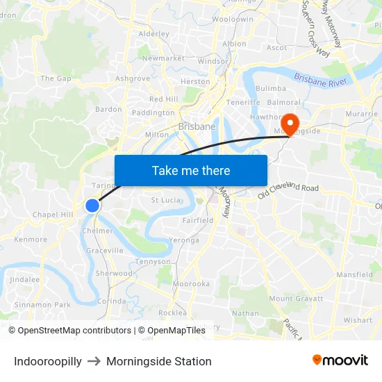 Indooroopilly to Morningside Station map