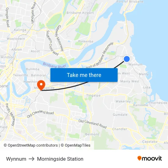 Wynnum to Morningside Station map
