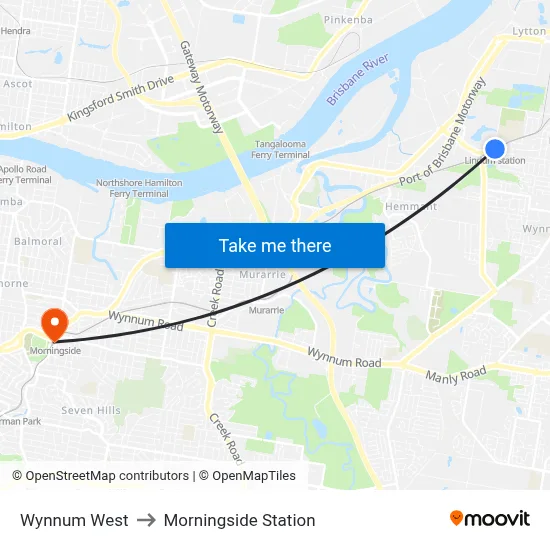 Wynnum West to Morningside Station map