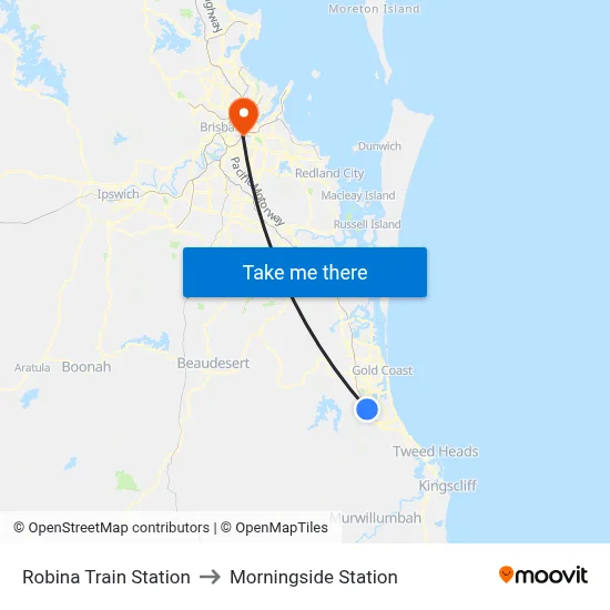 Robina Train Station to Morningside Station map