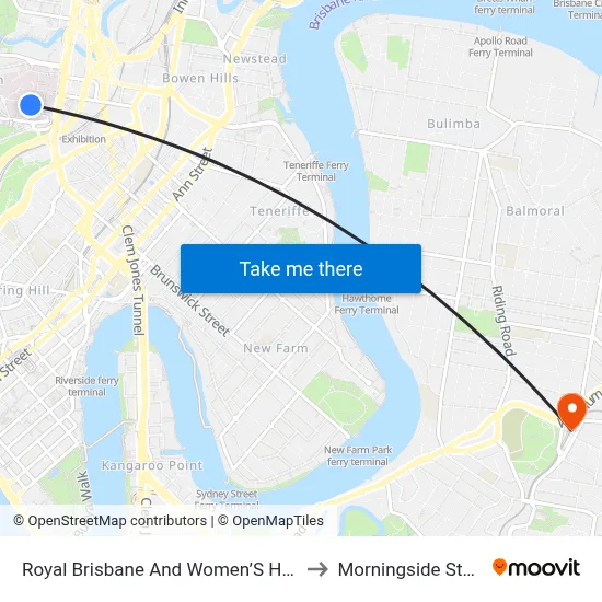 Herston Hospital Campus to Morningside Station map