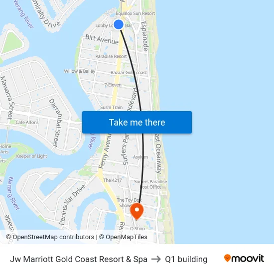 Jw Marriott Gold Coast Resort & Spa to Q1 building map