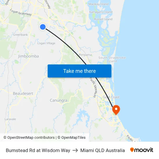 Bumstead Rd at Wisdom Way to Miami QLD Australia map