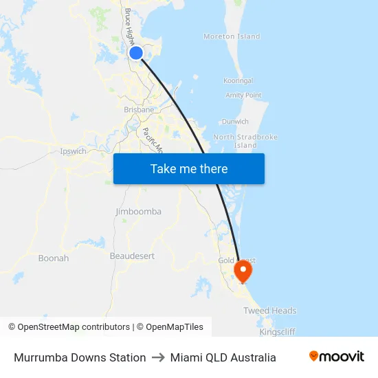 Murrumba Downs Station to Miami QLD Australia map