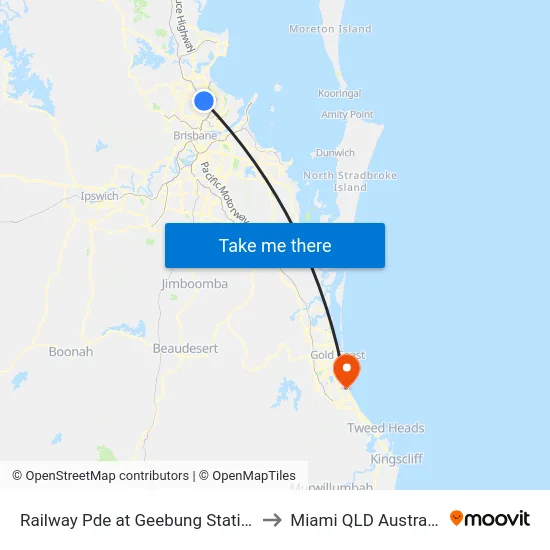 Railway Pde at Geebung Station to Miami QLD Australia map