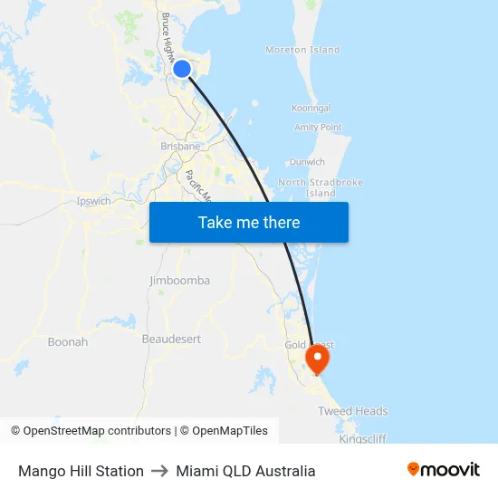 Mango Hill Station to Miami QLD Australia map