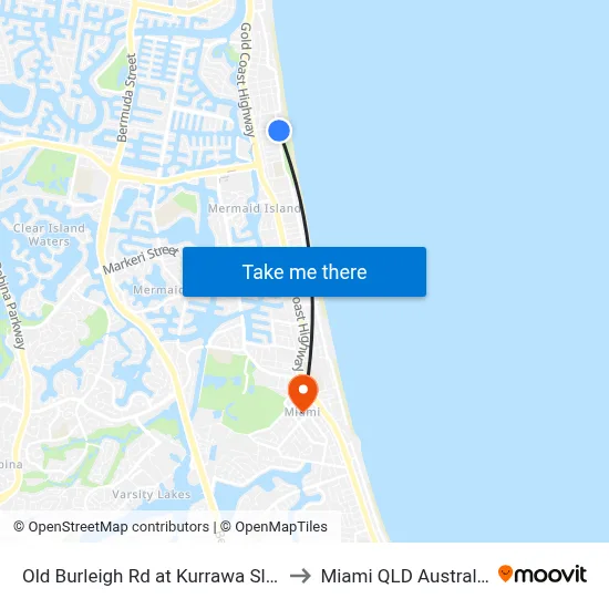 Old Burleigh Rd at Kurrawa Slsc to Miami QLD Australia map