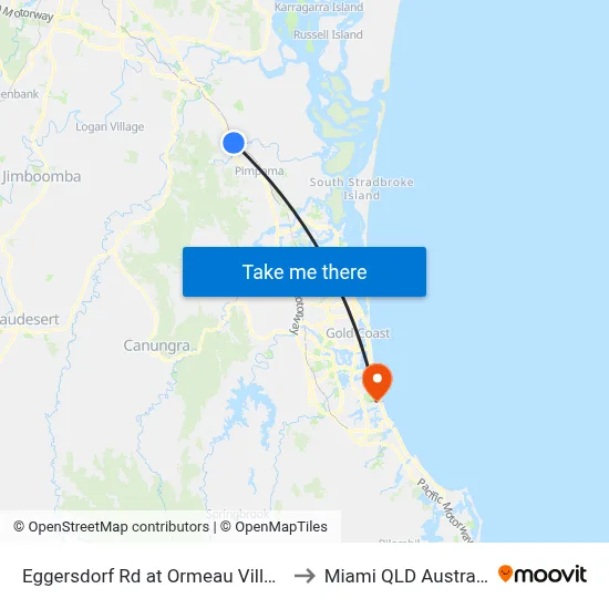 Eggersdorf Rd at Ormeau Village to Miami QLD Australia map