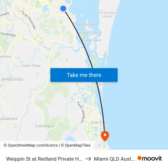 Weippin St at Redland Private Hospital to Miami QLD Australia map