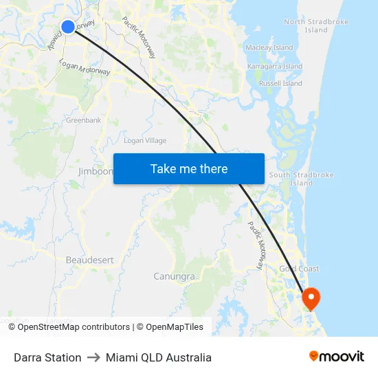 Darra Station to Miami QLD Australia map