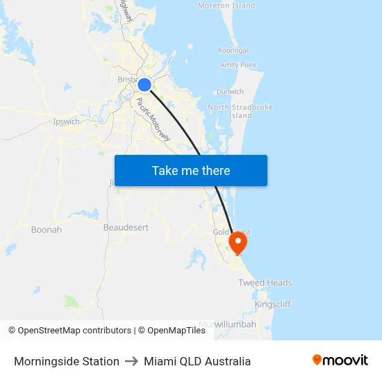 Morningside Station to Miami QLD Australia map