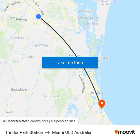 Trinder Park Station to Miami QLD Australia map