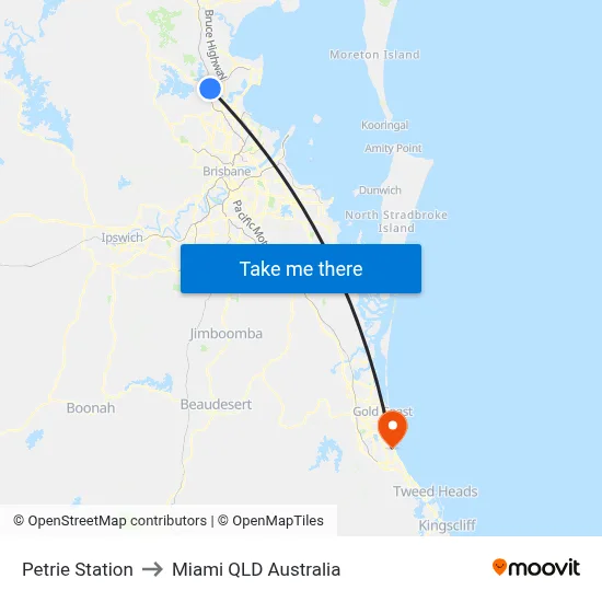 Petrie Station to Miami QLD Australia map