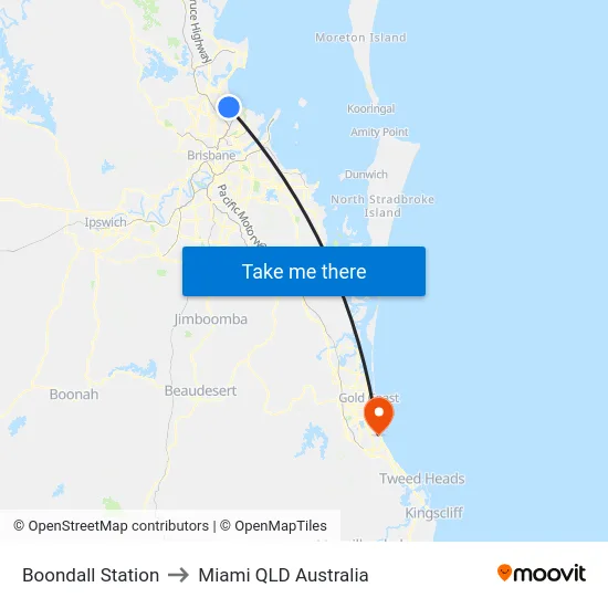 Boondall Station to Miami QLD Australia map