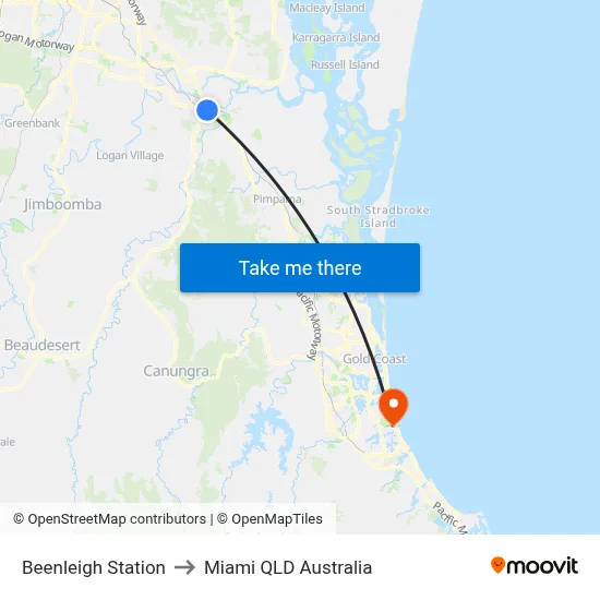 Beenleigh Station to Miami QLD Australia map