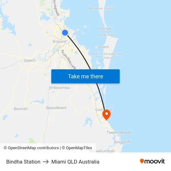 Bindha Station to Miami QLD Australia map