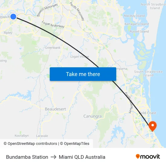 Bundamba Station to Miami QLD Australia map