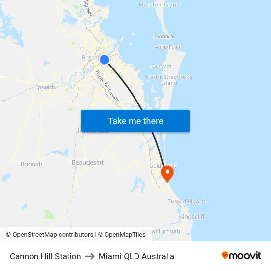 Cannon Hill Station to Miami QLD Australia map