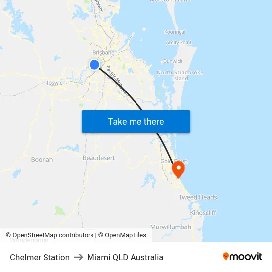 Chelmer Station to Miami QLD Australia map