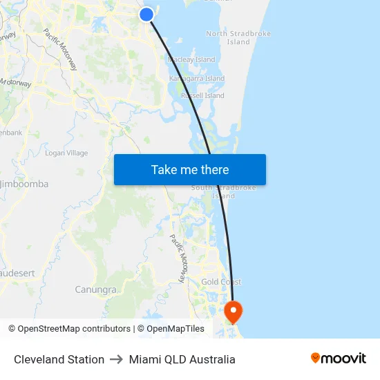 Cleveland Station to Miami QLD Australia map