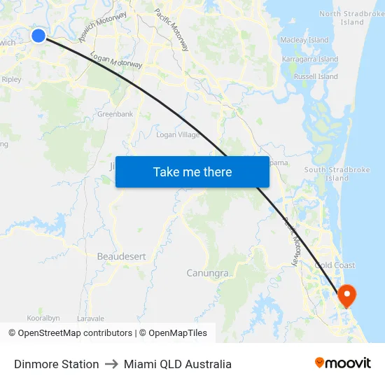 Dinmore Station to Miami QLD Australia map