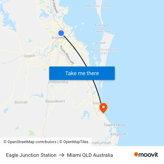 Eagle Junction Station to Miami QLD Australia map