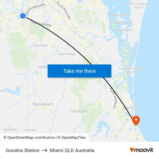 Goodna Station to Miami QLD Australia map