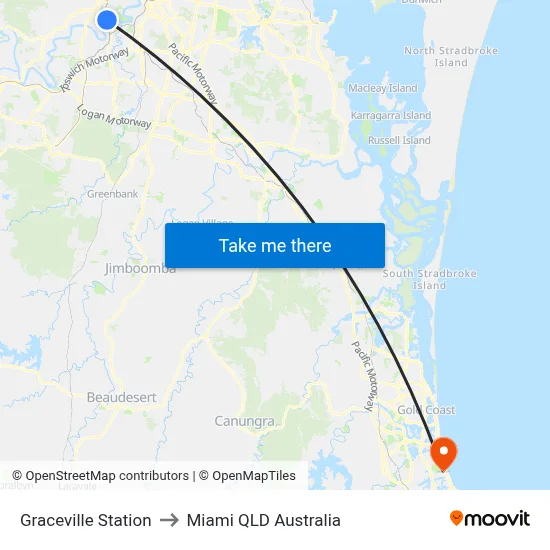 Graceville Station to Miami QLD Australia map