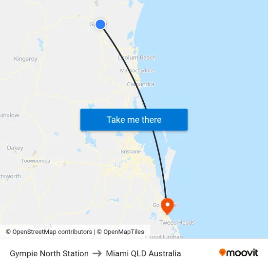 Gympie North Station to Miami QLD Australia map