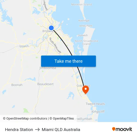 Hendra Station to Miami QLD Australia map