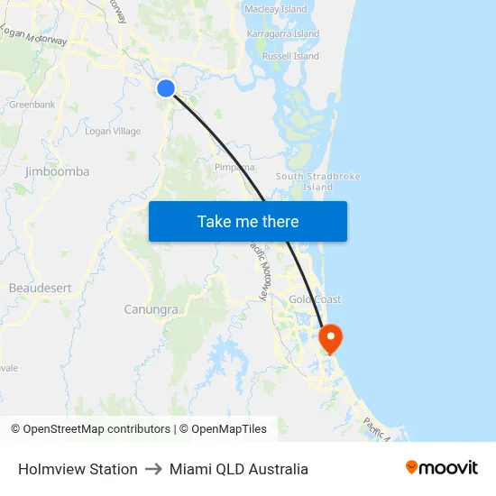 Holmview Station to Miami QLD Australia map