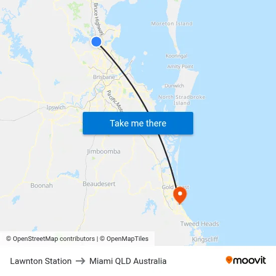 Lawnton Station to Miami QLD Australia map