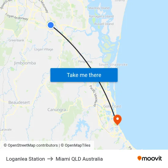 Loganlea Station to Miami QLD Australia map