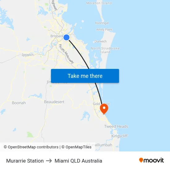 Murarrie Station to Miami QLD Australia map