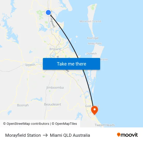 Morayfield Station to Miami QLD Australia map