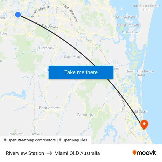 Riverview Station to Miami QLD Australia map
