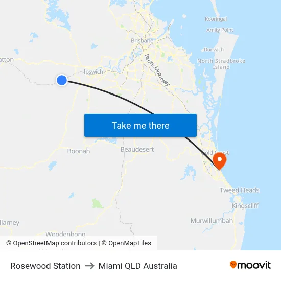 Rosewood Station to Miami QLD Australia map