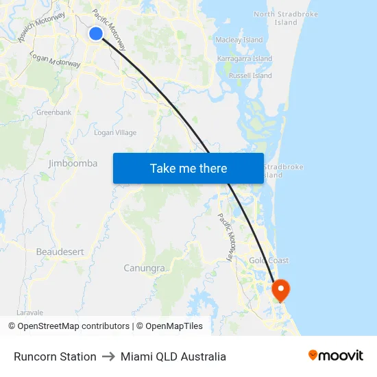 Runcorn Station to Miami QLD Australia map
